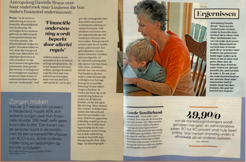 Artikel in de Margriet - april 2025 naar aanleiding van onderzoek kinderen die hun ouders financieel steunen.